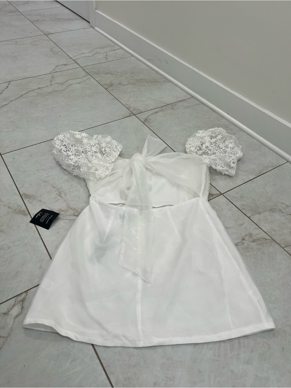 NWT Lulus Charming Potential White Organza Backless Puff Sleeve Mini Dress XL - Picture 5 of 9
